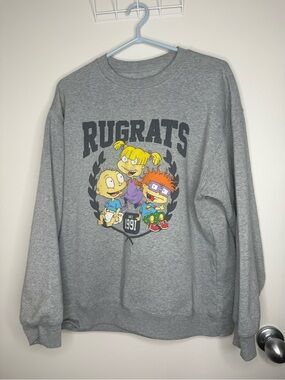 Rugrats Graphic Sweatshirt - Grey with Colorful Cartoon Print Nickelodeon Medium